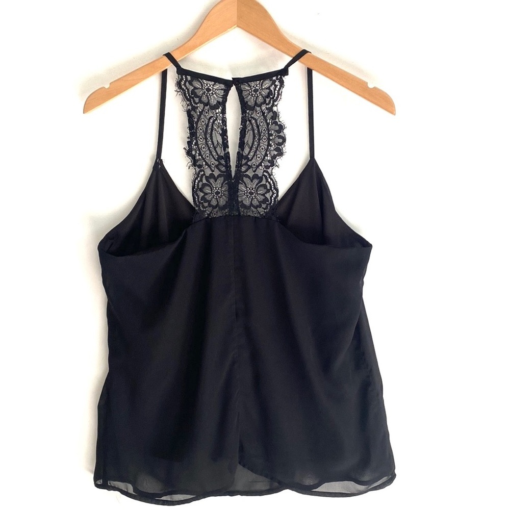 Japna Black‎ Razorback lace Spaghetti strap top, Size L